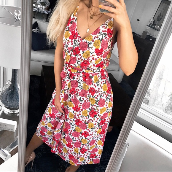 🌺 LOFT FLORAL RUFFLE FLOWY BELTED MIDI DRESS! - Picture 2 of 13